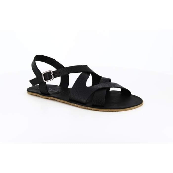 Sandàlia barefoot Vivant 8104 Gua Vic.Rus negra de pell natural amb tires creuades, sivella ajustable i sola flexible zero drop.