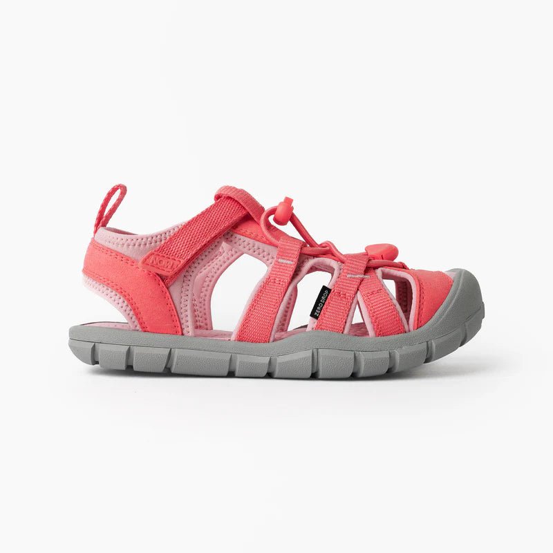 Sandàlia barefoot infantil Naw Lur Sandal Coral vista lateral amb sola flexible i puntera ampla.